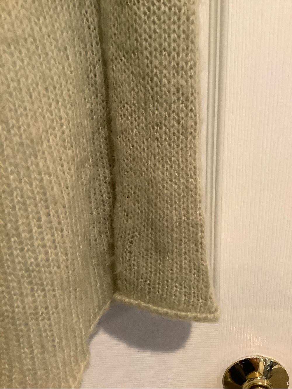 WOODEN SHIPS Khaki Neutral Mohair Wool Open Knit Open Front Draped Cardigan M/L - Picture 2 of 7
